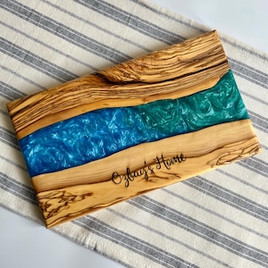 Custom Made Resin River Charcuterie Board, Epoxy and Olive Wood Serving Board, Rectangle Resin Serving Plate, Handmade Serving Tray, Unique