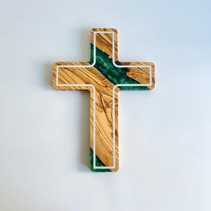 Custom Made Wall Cross, Resin and Olive Wood Crucifix, Large Epoxy Wall Cross, Olive Wood Wall Decor, Unique Home Decor, Epoxy Resin Art