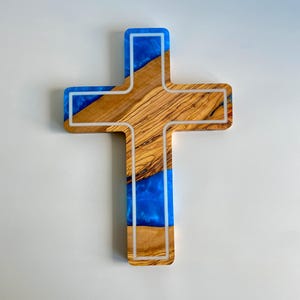 Custom Made Epoxy and Olive Wood Crucifix, Large Resin Wall Cross, Unique Home Decor, First Communion Gifts, Religious Gift, Wall Decor