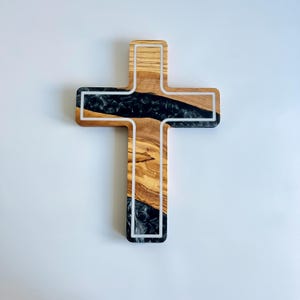 Large Resin Wall Cross, Epoxy and Olive Wood Crucifix for Wall, Religious New Home Gift, First Communion Crucifix Gift, Wooden Sacred Gift