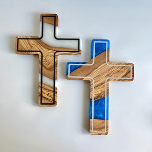 Olive Wood and Epoxy Resin Wall Cross, Resin Wall Crucifix, Large Olive Wood Wall Cross, Epoxy Wall Decor, Sacred Gift, Home Decor