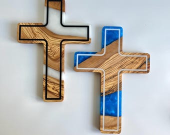 Olive Wood and Epoxy Resin Wall Cross, Resin Wall Crucifix, Large Olive Wood Wall Cross, Epoxy Wall Decor, Sacred Gift, Home Decor