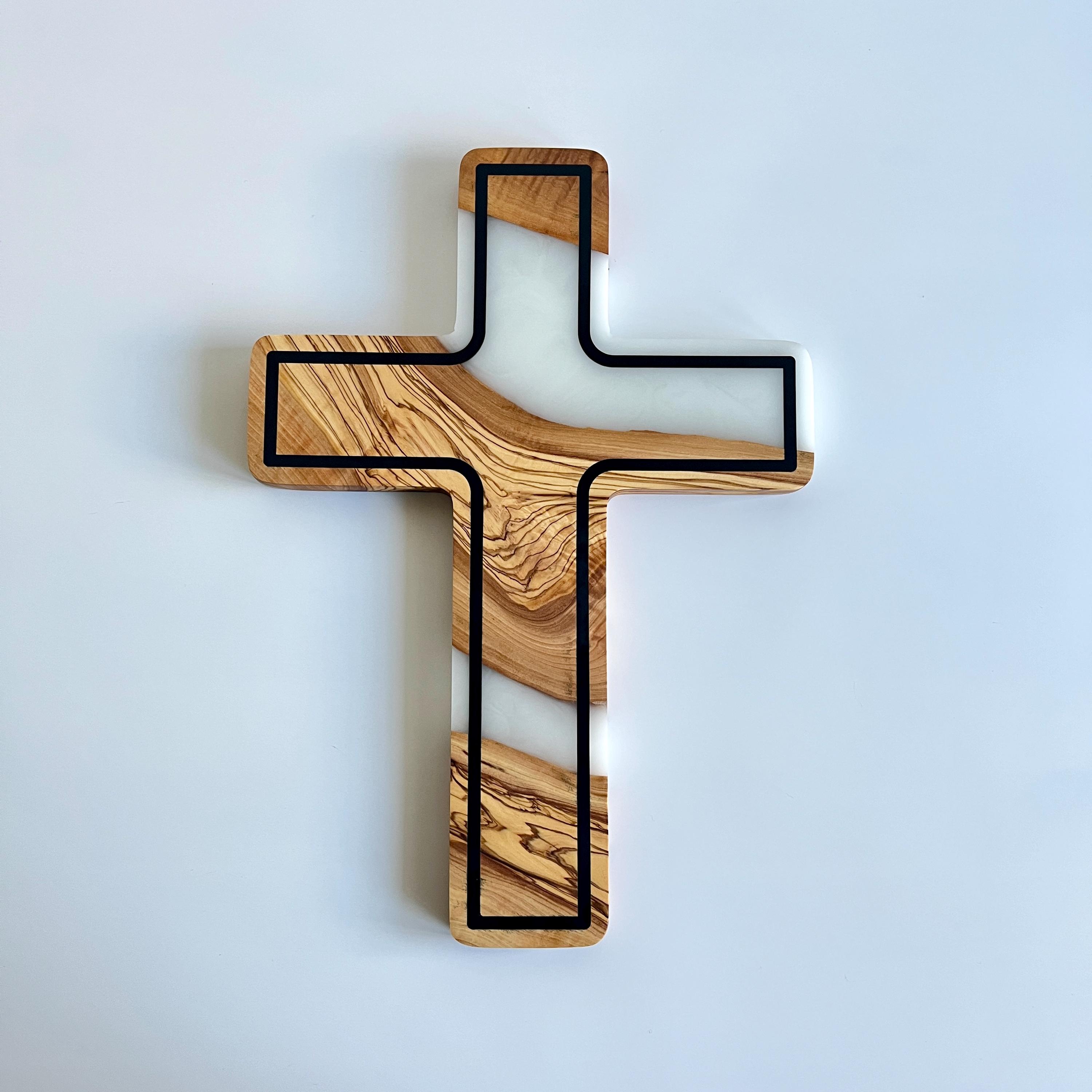 Olive Wood and Epoxy Resin Wall Cross, Resin Wall Crucifix, Large Olive Wood Wall Cross, Epoxy Wall Decor, Sacred Gift, Home Decor