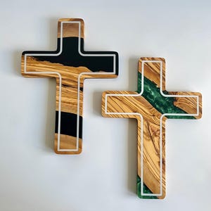 Epoxy and Olive Wood Wall Cross, Custom Made Resin Crucifix, Large Wooden Wall Cross, Religious New Home Gift, Confirmation Cross Gift