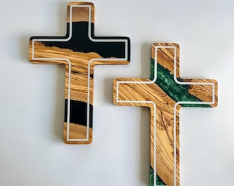 Epoxy and Olive Wood Wall Cross, Custom Made Resin Crucifix, Large Wooden Wall Cross, Religious New Home Gift, Confirmation Cross Gift