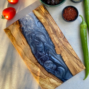 Custom Made Resin River Charcuterie Board, Epoxy and Olive Wood Serving Board, Rectangle Resin Serving Plate, Handmade Serving Tray, Unique image 5