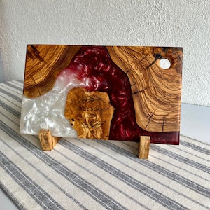Custom Made Charcuterie Board, Resin and Olive Wood Serving Board, Personalized Wooden Unique Gift, Epoxy Cutting Board, New Home Gift