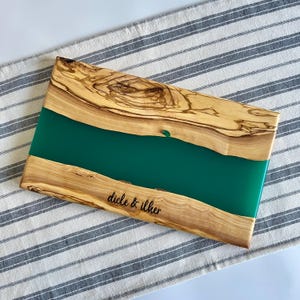 Personalized Resin and Olive Wood Charcuterie Board, Epoxy Resin River Cutting Board, Wooden Cheese Board, Epoxy Resin Kitchen Decor