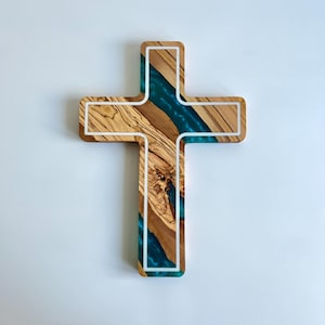 Custom Made Epoxy and Olive Wood Wall Cross, Large Epoxy Resin  Wall Crucifix, First Communion Cross, Religious Housewarming Gifts,