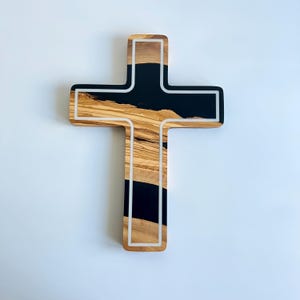 Resin and Olive Wood Wall Cross, Custom Made Epoxy Crucifix, Large Wall Cross, Olive Wood and Resin Wall Decor, Religious Housewarming Gift