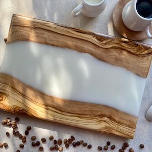 Custom Made Resin River Charcuterie Board, Epoxy and Olive Wood Serving Board, Rectangle Resin Serving Plate, Handmade Serving Tray, Unique image 2