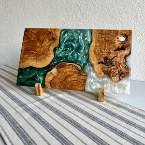 Personalized Resin Serving Board, Epoxy and Olive Wood Charcuterie Board, Wooden Cheese Board, Custom Made Cutting Board, Housewarming Gift