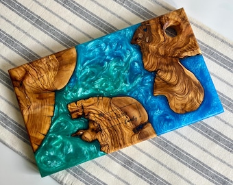 Personalized Olive Wood Charcuterie Board, Resin Epoxy Serving Tray