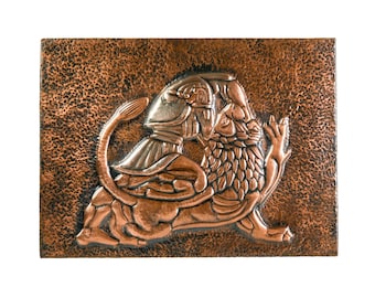 Hercules Wrestling the Nemean Lion, Greek Mythology Copper Relief, Handmade Metal Wall Art, Legendary Hero Sculpture