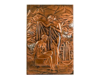 Bathing Ladies, Handmade Copper Relief, Classical Artistic Metal Wall Decor, Elegant Feminine Sculpture, Timeless Artwork