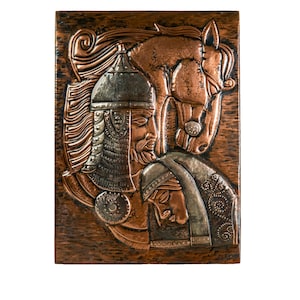 Soldier and Horse, Handmade Copper Relief, Historical Military Art, Hand-Hammered Metal Wall Decor, Unique Warrior Sculpture