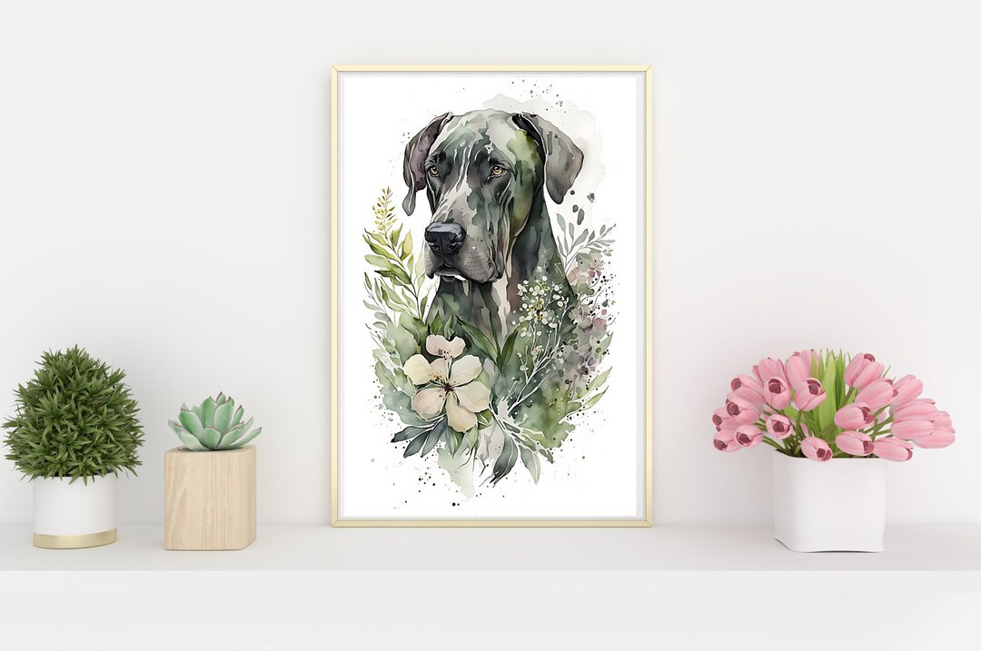 Great Dane Wall Art, Digital Download, Dog Watercolor, Pet Portrait