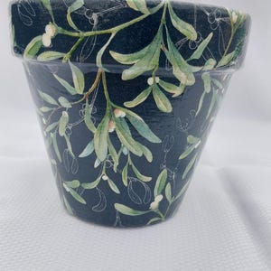 6" Navy Blue decorative decoupage, olive leaves and flower plant, pot