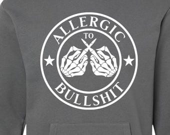 Allergic to Bullshit Crewneck Sweatshirt Funny Skeleton Hands Graphic Sweater Sarcastic Adult Humor Unisex Pullover