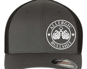 Allergic to Bullshit Hat Funny Sarcastic Statement Cap Skeleton Hands Graphic Snapback Flexfit Unisex