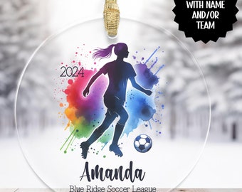 Adorno de fútbol personalizado, regalo personalizado del equipo de fútbol femenino, adorno de jugadora de fútbol, regalo de adorno de fútbol, recuerdo de fútbol femenino