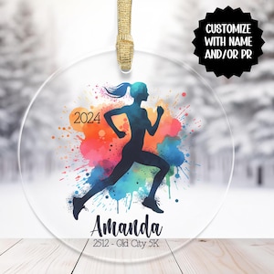 Personalized Running Ornament, Custom Running Gift, Women&#39;s Track Ornament, Cross Country Runner, Marathon Finisher Gift, Running Buddy Gift