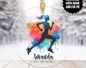 Adorno personalizado para corredores, Regalo personalizado para corredores, Adorno para atletismo femenino, Regalo para corredor de cross country, Regalo para quienes terminan el maratón, Regalo para compañeros de running