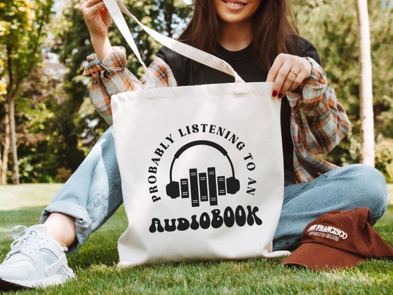 Audiobook Lover Book Club Bag Reading Tote Audiobook Gift Library Totebag Bookclub Gifts Audiobook Reader Listen to Books Literary Gift Idea