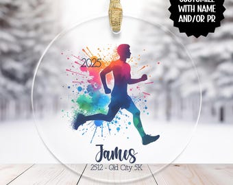 Adorno personalizado para corredores, Regalo personalizado para corredores, Adorno para atletismo masculino, Regalo para corredores de cross country, Regalo para quienes terminan el maratón, Regalo para compañeros de running