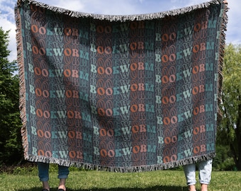 Woven Bookworm Blanket, Book Blanket, Reading Blanket, Bookish Blanket, Book Reader Blanket, Bookish Gifts for Book Lovers, Reading Gifts