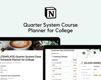 Quarter System Course Schedule Planner Notion Template, Class Planner