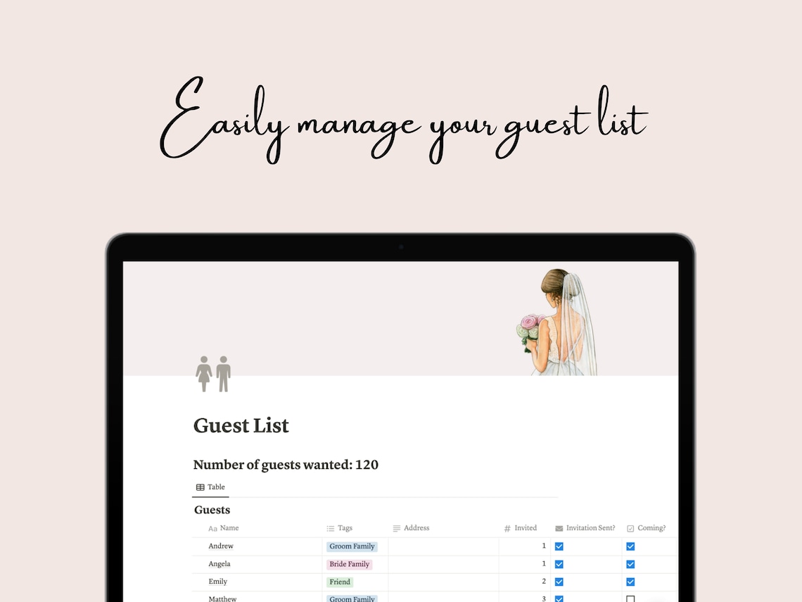 Wedding Planner Notion Template With Budget, Timeline and Wedding ...