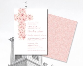 First Holy Communion and Baptism Girl Invitation Canva Template