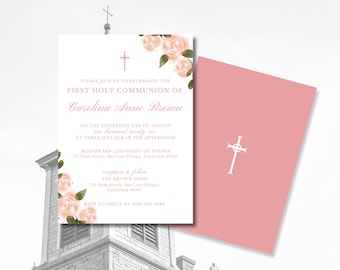 First Holy Communion and Baptism Floral Invitation Canva Template