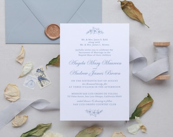 Blue Floral Wedding Invitation Suite Catholic Canva Template