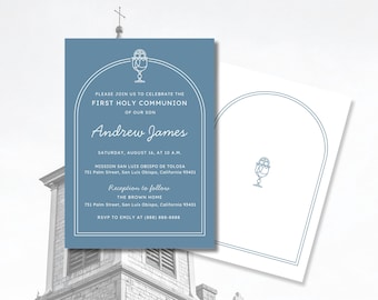 First Holy Communion and Baptism Boy Invitation Canva Template