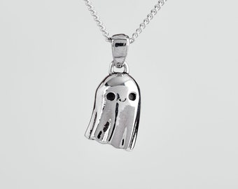 Sterling Silver Ghost Necklace, Ghost Necklace, Sheet Ghost Pendant, Spooky Gifts, Sterling Silver Pendant, Halloween Pendant Cute Ghost