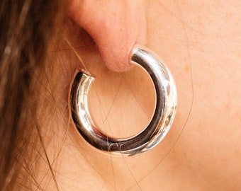 925 Sterling Silver Chunky Hoop Hollow Earrings 6mm Thick, 2.5cm Diameter