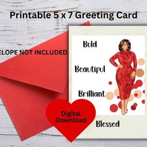 Beautiful, Bold, Blessed Greeting Card for ladies, Red Greeting Card with Circles, Woman in Red Greeting Card, Card for Woman, Friend