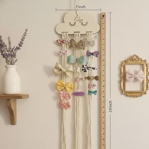Aangepaste weergave van haarspeldjes - houder met wolkje - haarspeldhouder - geboortecadeau - boho strikorganisator, vinyl naam haarspeldhouder
