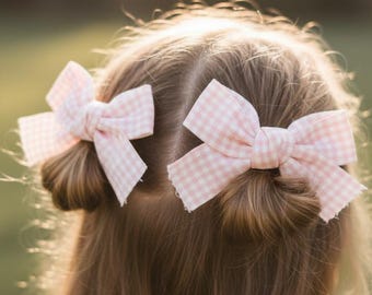 Conjunto de 2 Laços de Cabelo Xadrez Vichy, Presilhas de Tecido de Algodão, Acessórios de Cabelo com Estética Coquette, Laços para Bebês e Meninas, Laços em Tons Pastel
