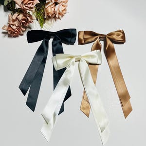Long satin bow, bows for women, satin bows, coquette, barrette, hair clip, fashion bow, long tail bow, luxe bow, teen, long ribbon hair bow