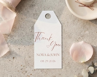 Personalized Wedding Thank You Tags | Custom Favor Tags with Names and Date | Minimalist Bridal Shower Favor Tags | Custom Print Colors