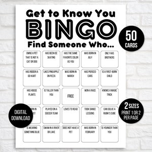 Get to Know You Bingo, Find Someone Who Bingo, Find the Guest Bingo, Icebreaker Bingo, Icebreaker Game, Icebreaker Activity, Human Bingo