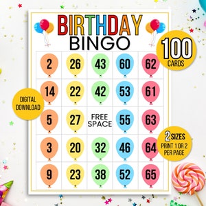 Birthday Bingo, 100 Birthday Party Bingo Cards, Birthday Game, Happy Birthday Bingo Board Game, Kid's Birthday Party Game, Birthday Activity