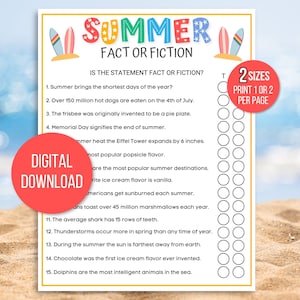 Sommer Quiz, Sommer Quiz, Sommer Fakt oder Fiktion Spiel, Sommer Familienspiel, Sommerspiele, Sommer Arbeitsblatt, Sommer Party Spiel