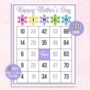 Bingo del Día de la Madre, 200 tarjetas de bingo del Día de la Madre, Actividad del Día de la Madre para niños, Juego de fiesta del Día de la Madre para niños, Actividad en el aula del Día de la Madre