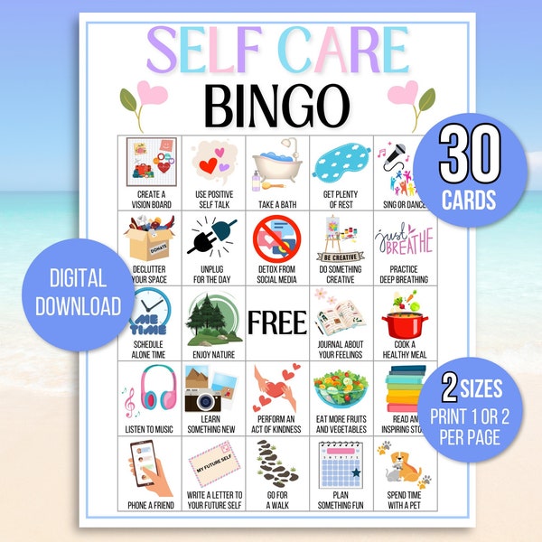 Self Care Bingo, 30 Self Care Bingo Cards, Self Care Challenge, Self Love Challenge, Wellness Bingo, Self Care Checklist, Self Care Activity