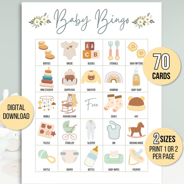 Baby Bingo, 70 Baby Bingo Cards, Baby Shower Bingo, Baby Shower Game, Baby Shower Activity, Printable Baby Bingo, Neutral Baby Bingo