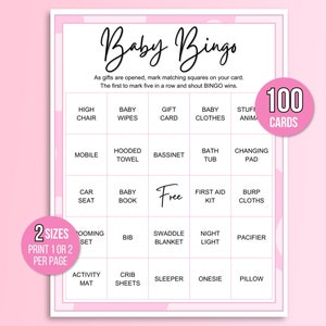 100 Baby Girl Bingo Cards, Baby Girl Bingo Game Cards, Baby Gift Bingo Cards, Baby Shower Bingo Game, Baby Girl Bingo, Baby Shower Game